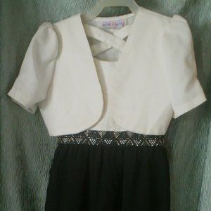 Black and White Dress (Size 6) with White Bolero Shrug From Bonibon (Size Small)